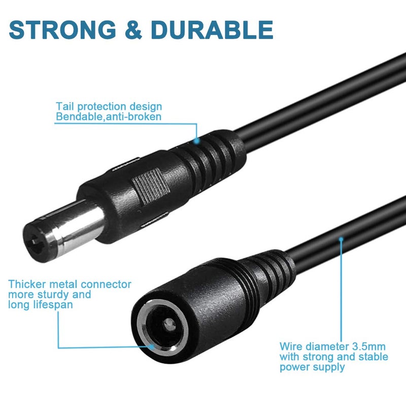 SIOCEN 2-Pack 33ft DC Power Extension Cable 5.5mm x 2.1mm 12v DC Extension Cord for Security Camera CCTV IP Surveillance,LED Strip,Power Supply Adapter 5V 9V 24V 12 Volt Male to Female Plug Extender Wire - Image 4